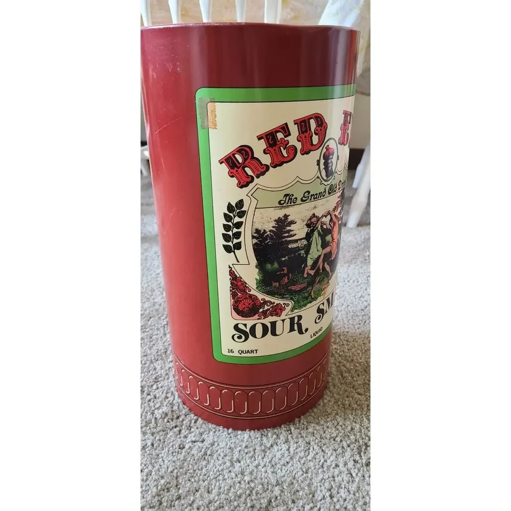 Vintage Cheinco Red Eye Sour Smash Tin Trash Can orange  Retro bar decor - Picture 5 of 7